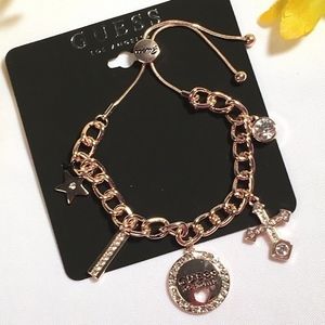 3/$29! GUESS rose gold charm bracelet cross star